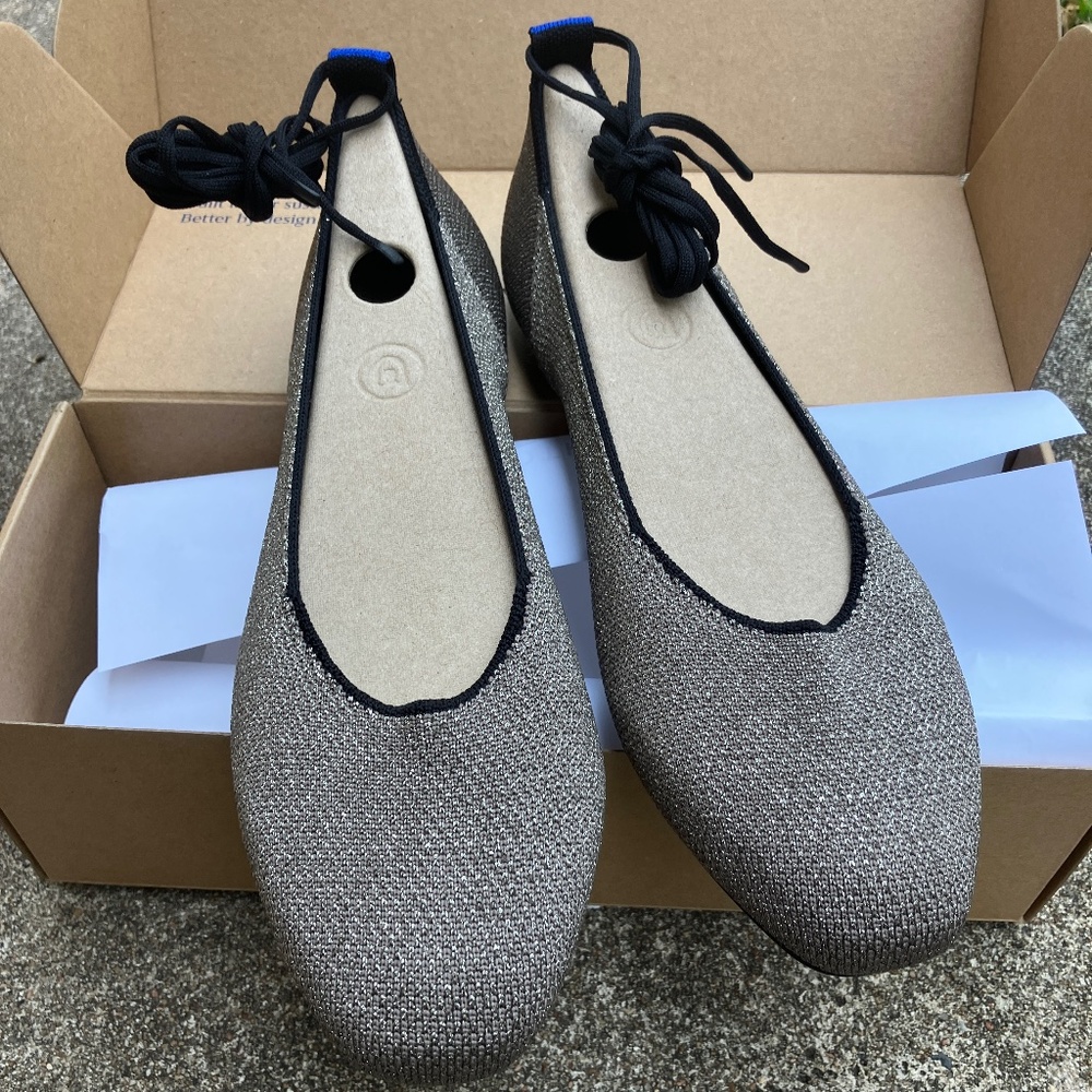 ROTHYS Silver sparkle ankle tie ballet flats